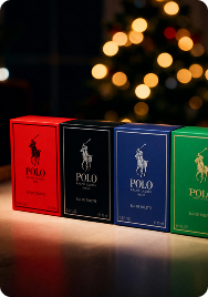 Polo Ralph Lauren Color Collection 12 Years Old gift set featuring multiple colored fragrance bottles arranged upright in front of a festive backdrop