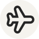 Icon of an airplane, representing travel, flights, or airport-related services.