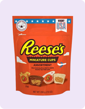 A bag of Reese's miniatures set against a white background.